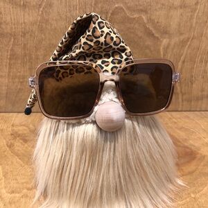 Leopard Gnome Cat Lover Blonde Beard Wood Mixed Media Gift Animal Sunglasses